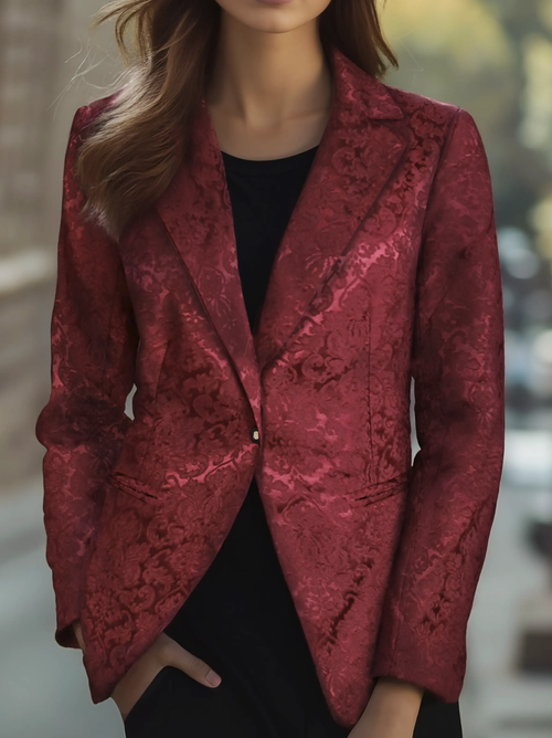 Noble Burgundy Jacquard Satin Tailored Fit - Blazer CAAYWORLD