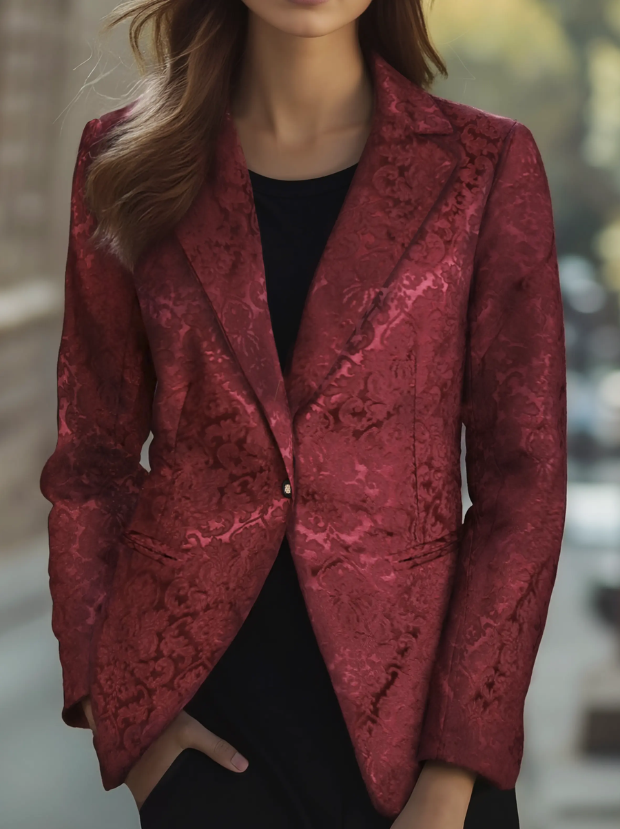 Noble Burgundy Jacquard Satin Tailored Fit - Blazer CAAYWORLD