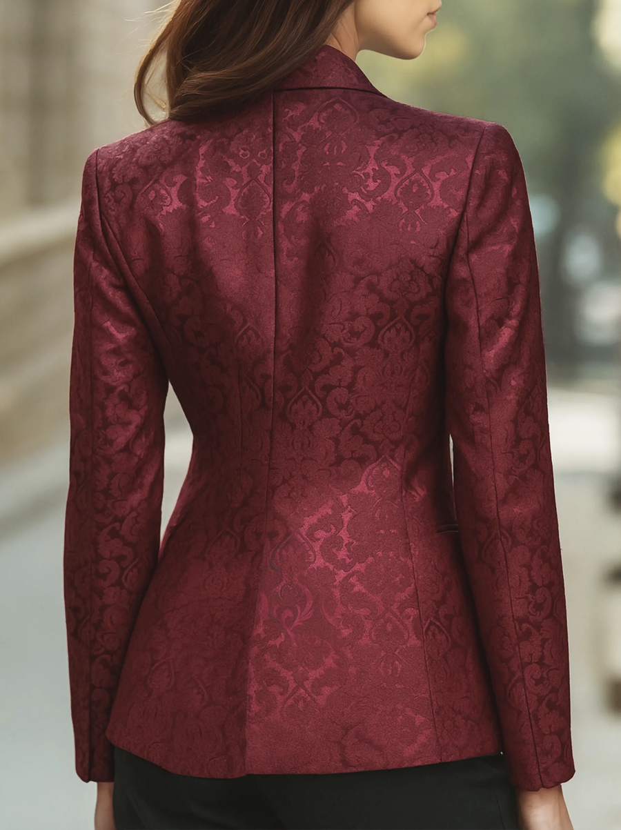 Noble Burgundy Jacquard Satin Tailored Fit - Blazer CAAYWORLD