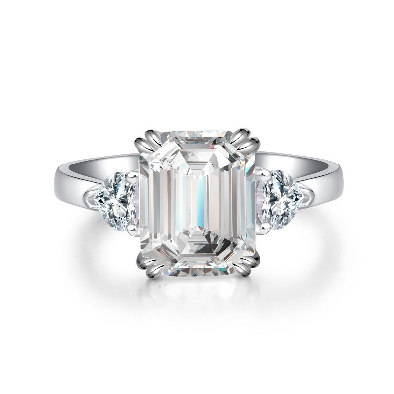 Three Stone Emerald Cut Sterling Silver Ring Carly Jewelry