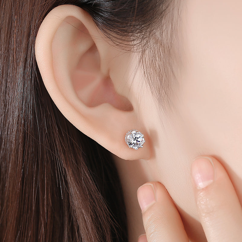 Simple Crown Design Sterling Silver Stud Earrings shineofdiamond