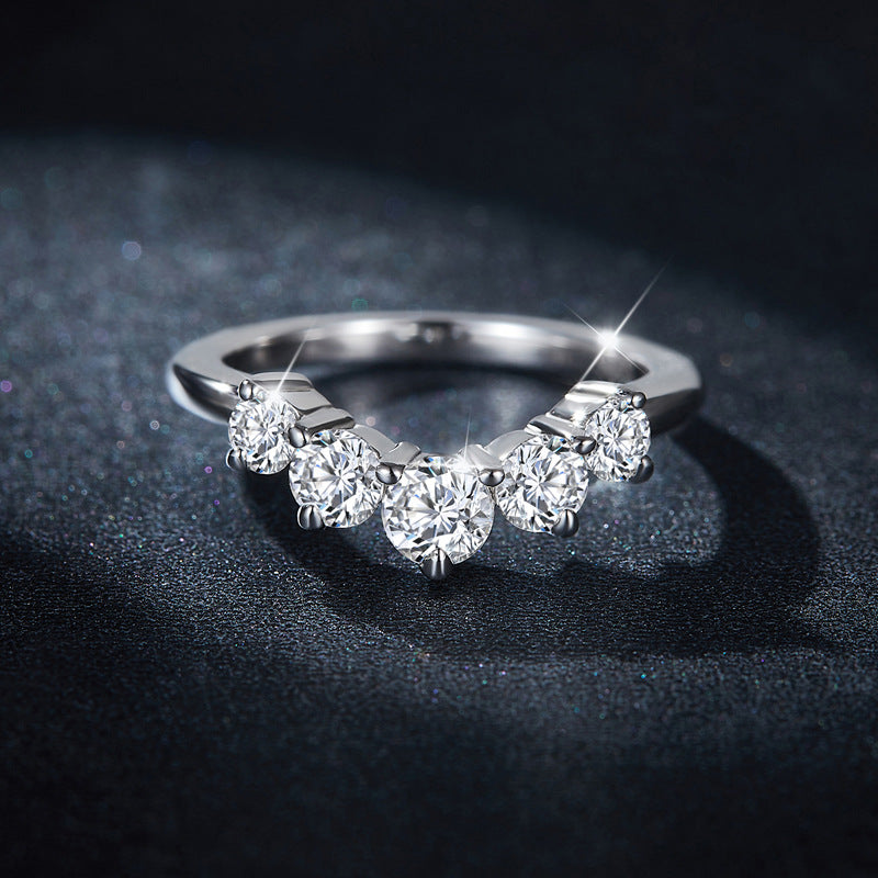 V Shape Moissanite Stackable Band in Sterling Silver shine of diamond