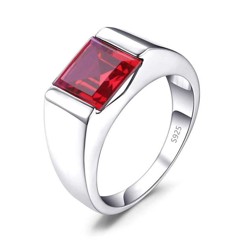 Men’s Sterling Silver Wedding Band with Colored Center Stone – Sizes 8–12.5 Shine of Diamond
