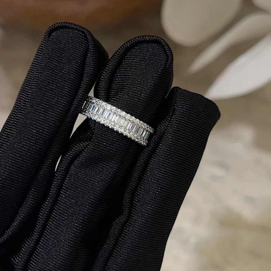 Three Rows Design Paved Sterling Silver Band Carly Jewelry