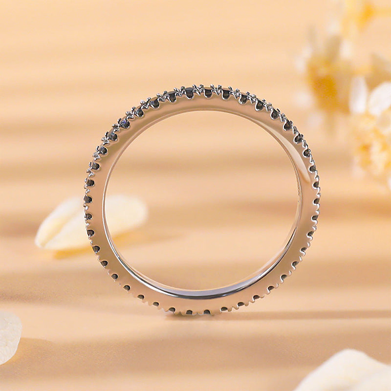 Unique Black Moissanite Eternity 18k White Gold Plated Wedding Band Juluro