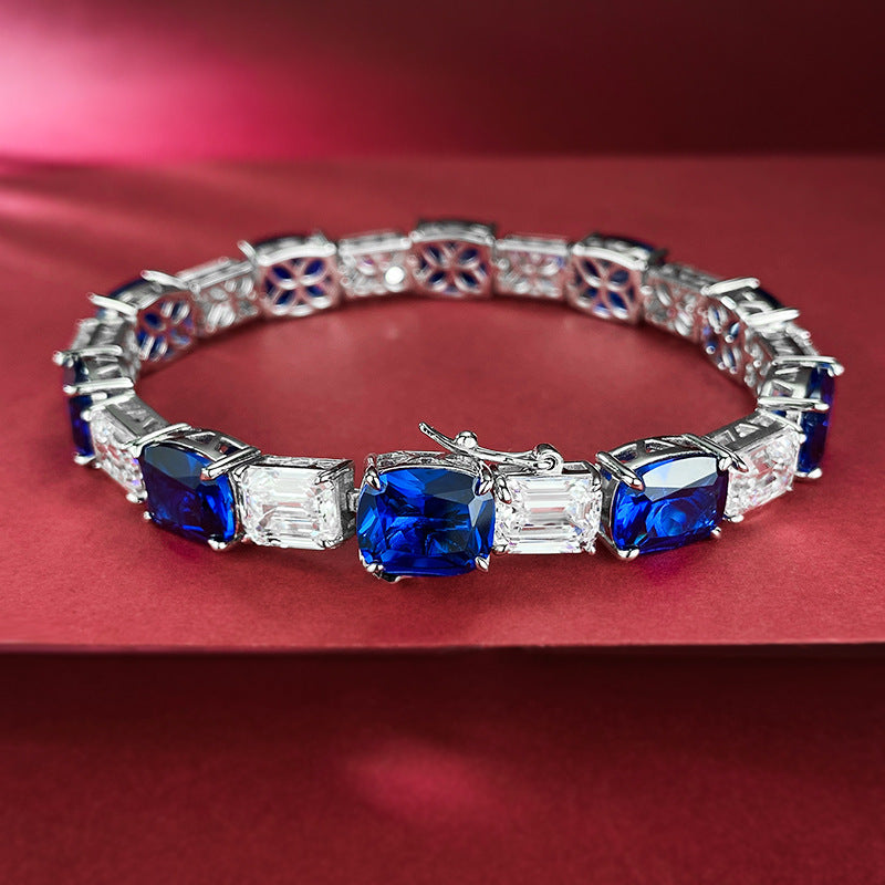 luxurious Royal Blue Tennis Bracelet in Sterling Silver shine of diamond