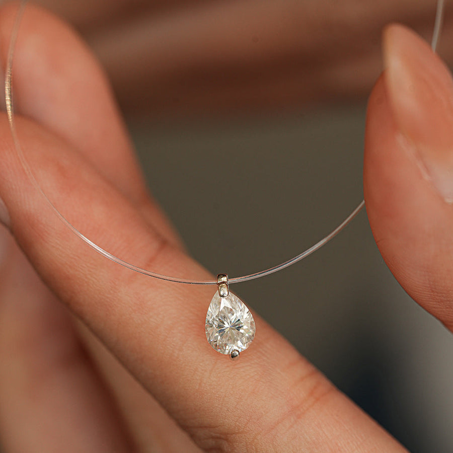 Mermaid Tears Design Pear Cut Moissanite Necklace Shine of Diamond