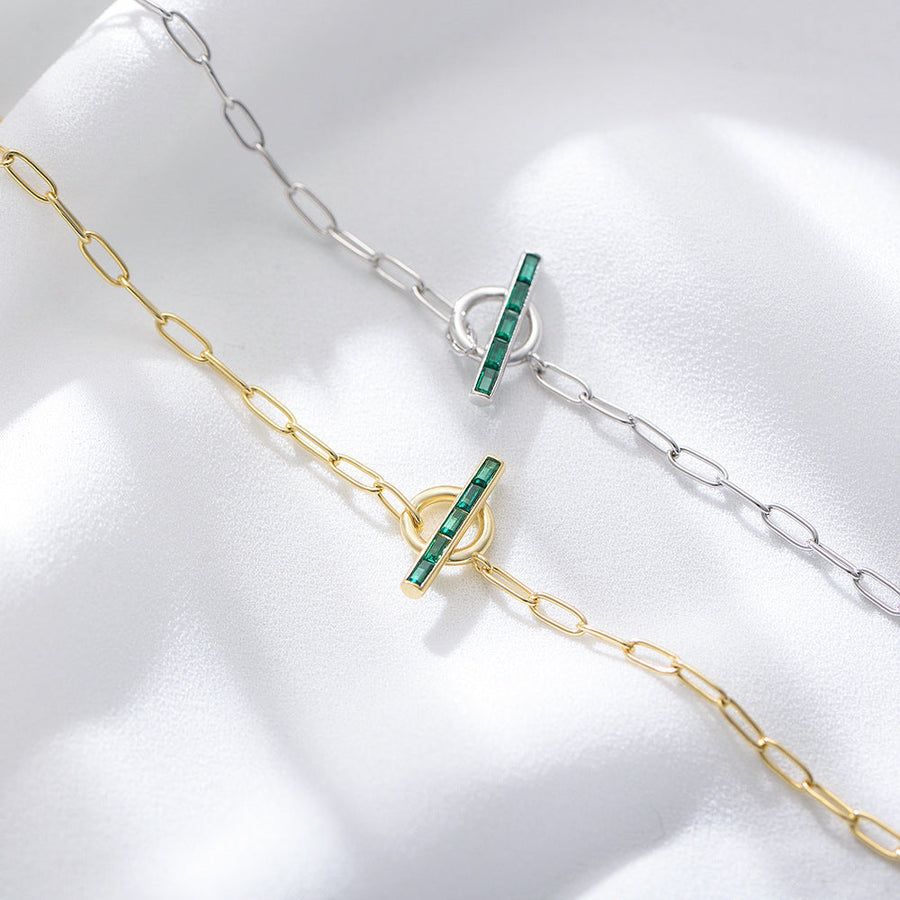 Geometric Emerald Green Sterling Silver Bracelet Shine of Diamond