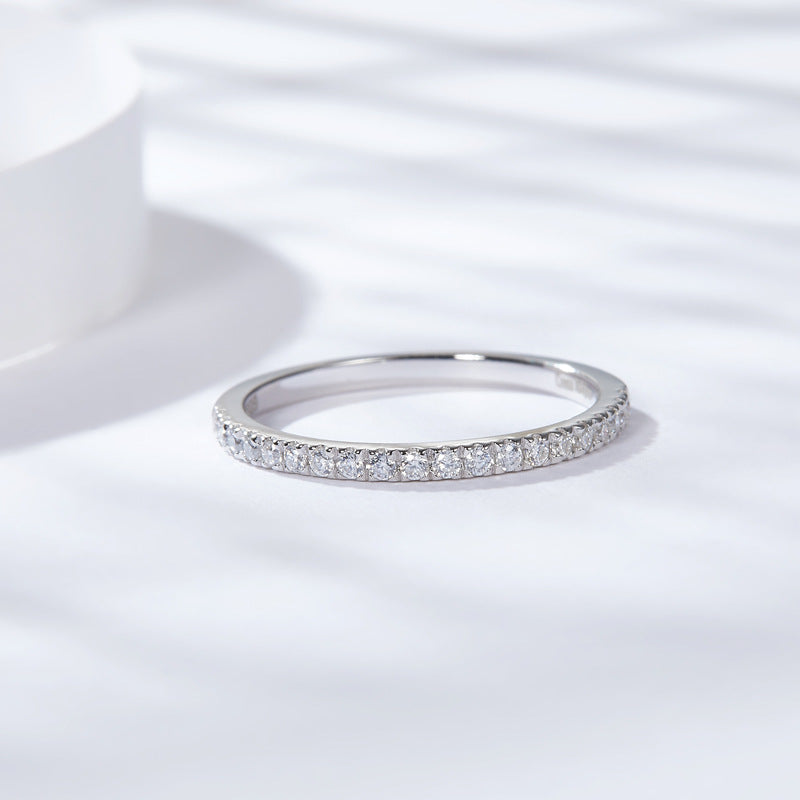 Round Cut D Color Moissanite Sterling Silver Halo Wedding Ring Set shine of diamond