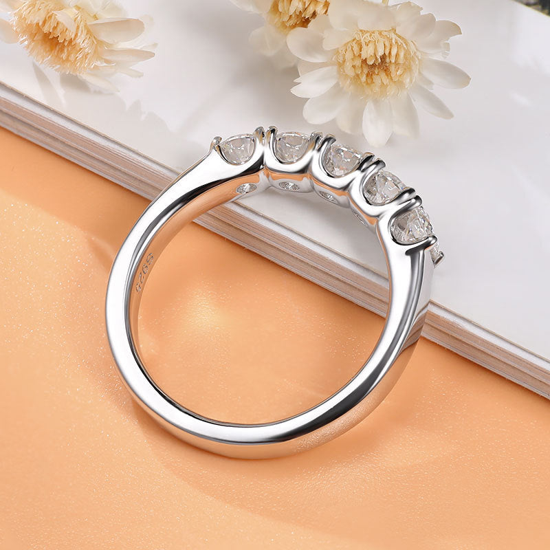 Five Stone 18K White Gold Plated Moissanite Band Shine of Diamond