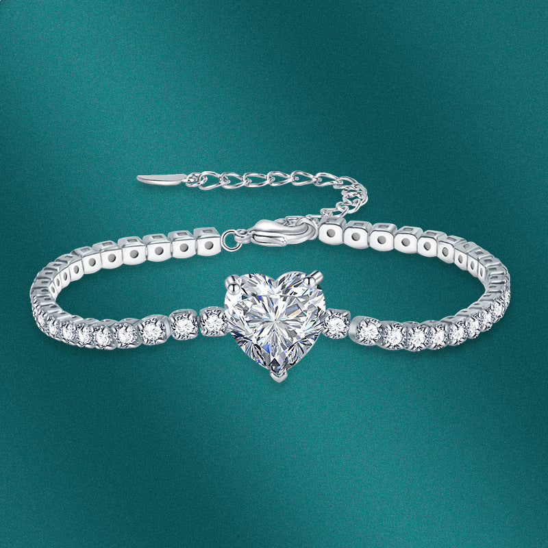 Sweet Heart Cut Tennis Bracelet In Silver Tone Dazzleyesjewelry