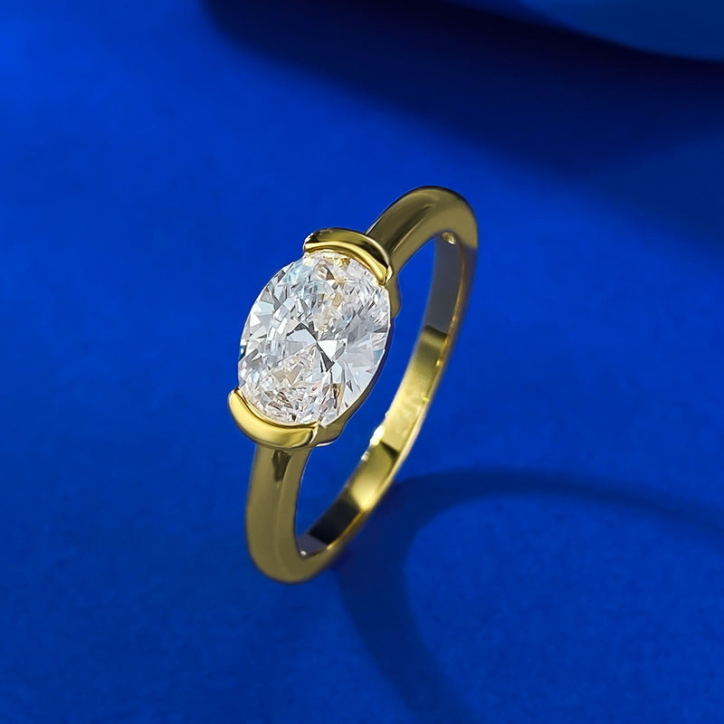 Exquisite Oval Cut Golden Tone Engagement Ring in Sterling Silver shine of diamond