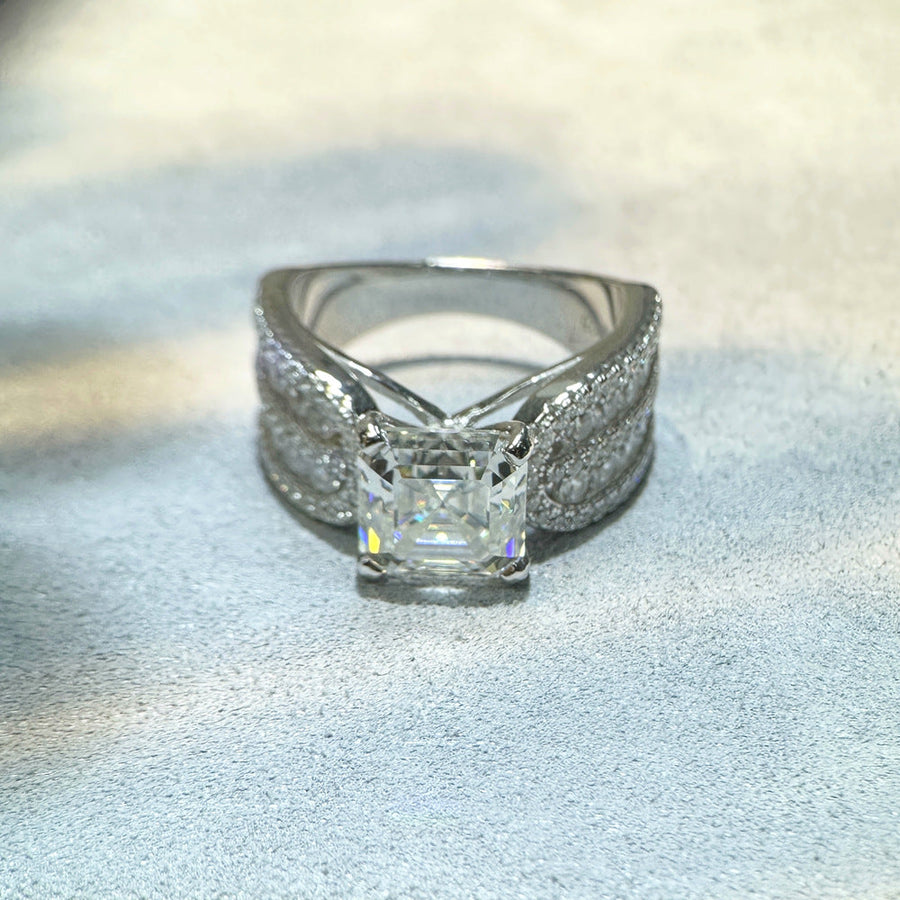 Handmade Asscher Cut 2.5ct Sterling Silver Engagement Ring Shine of Diamond