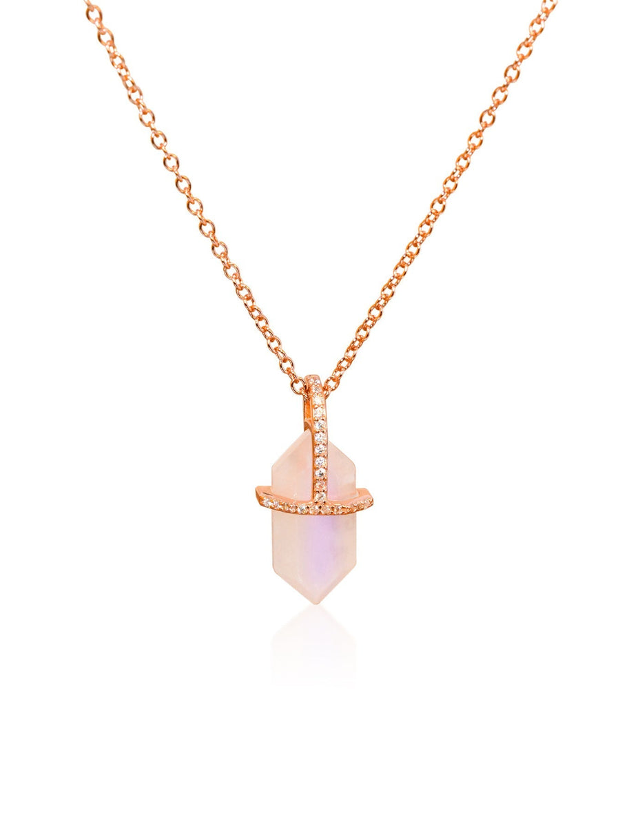 Hexagonal Crystal Moon Stone Sterling Silver Necklace Carly Jewelry