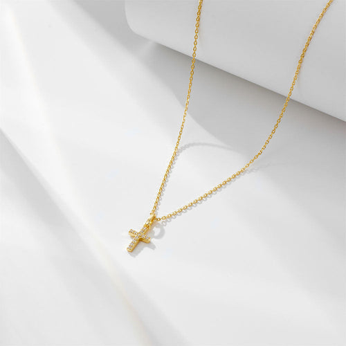Paved Cross Design Sterling Silver Necklace Shine of Diamond