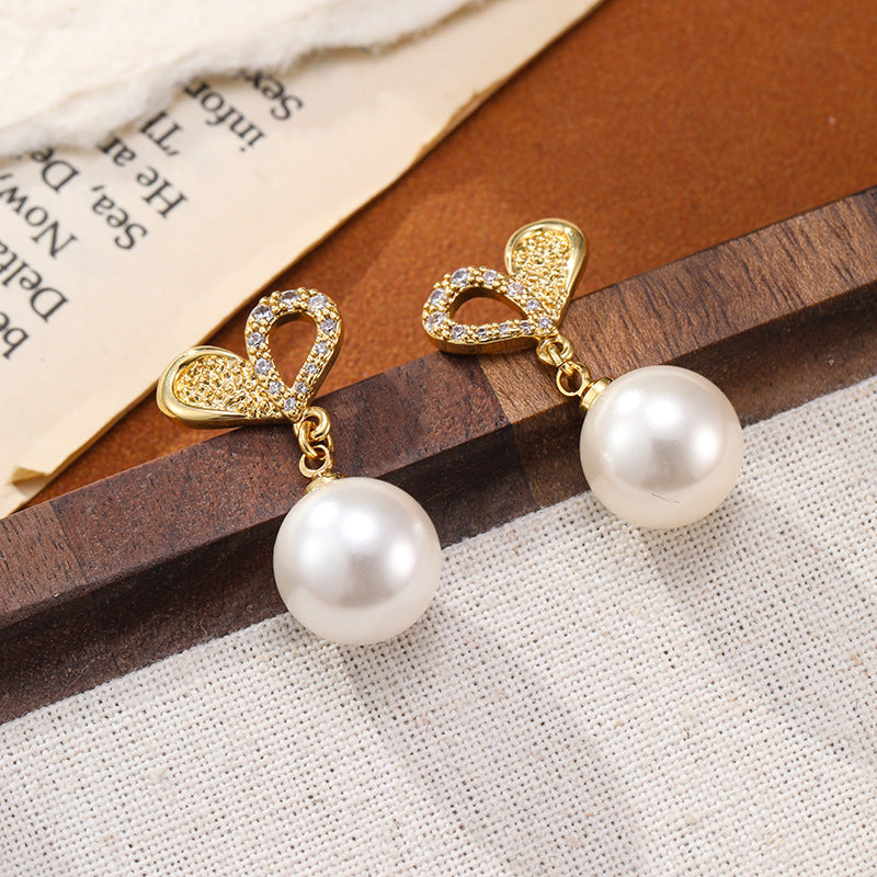 Elegant Heart Design Pearl Drop Earrings Carly Jewelry