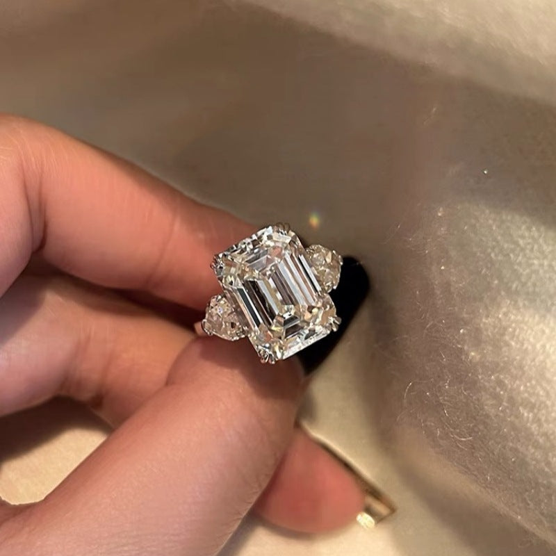 Three Stone Emerald Cut Sterling Silver Ring Carly Jewelry