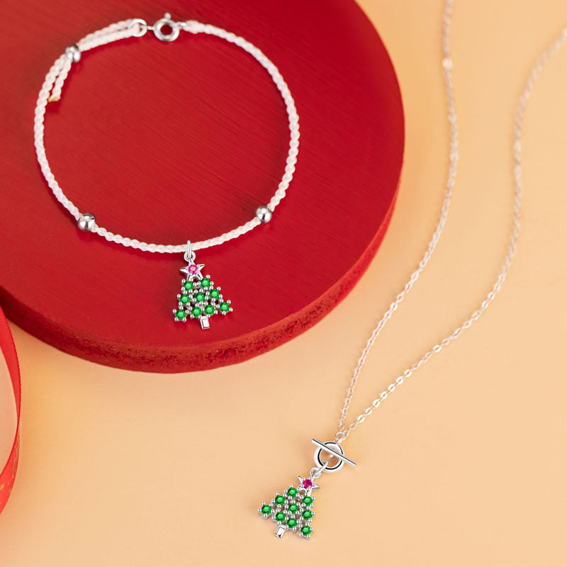Christmas Tree 925 Sterling Silver Bracelet Shine of Diamond
