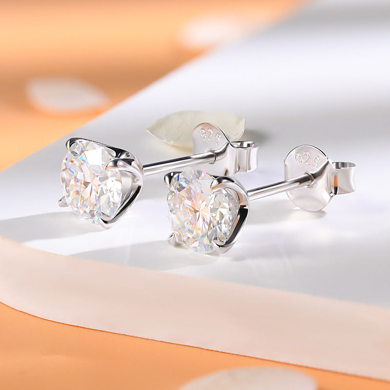 Classic 1.0ct 18K White Gold Plated D Color Moissanite Earrings Carly Jewelry