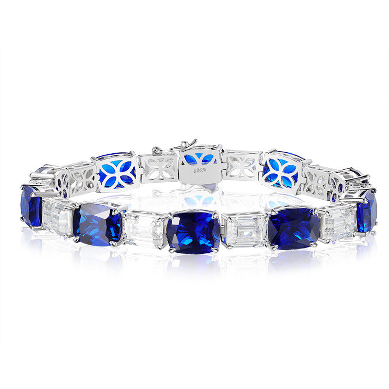 luxurious Royal Blue Tennis Bracelet in Sterling Silver shine of diamond