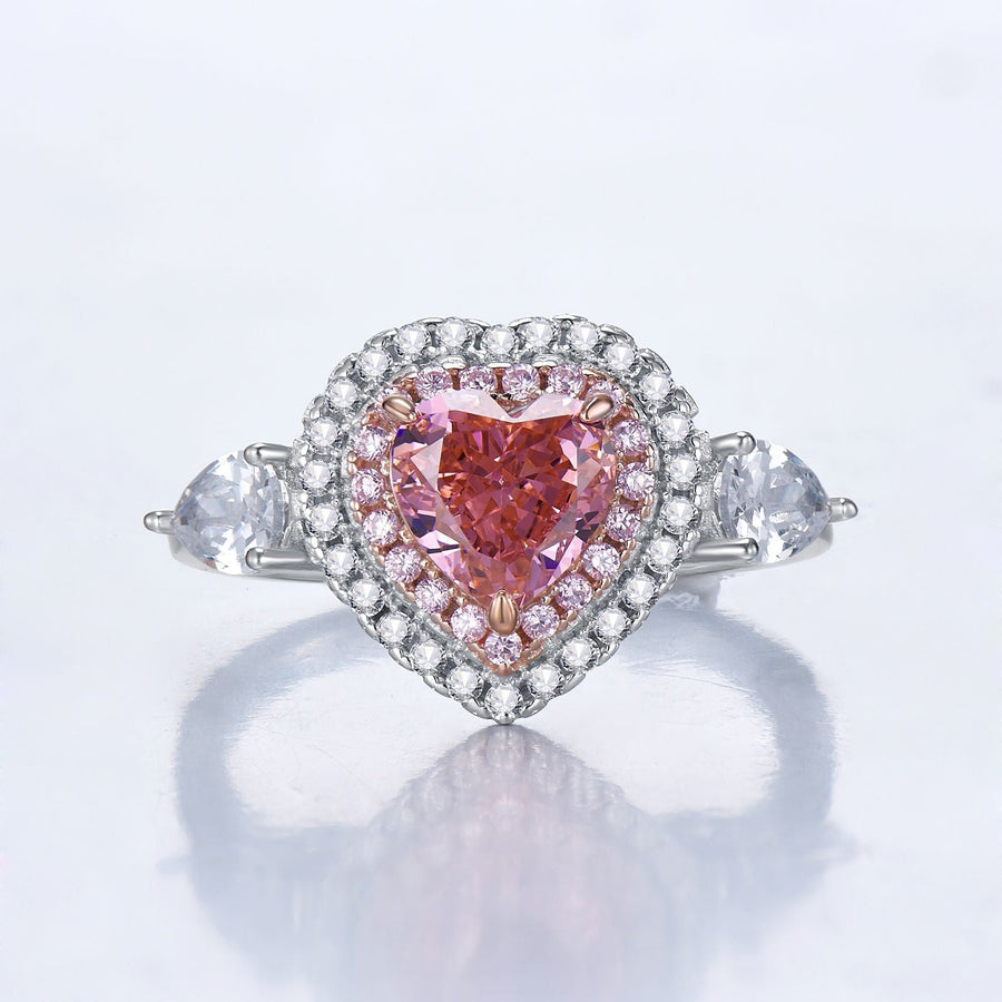 Pink Heart Double Halo Sterling Silver Engagement Ring shine of diamond