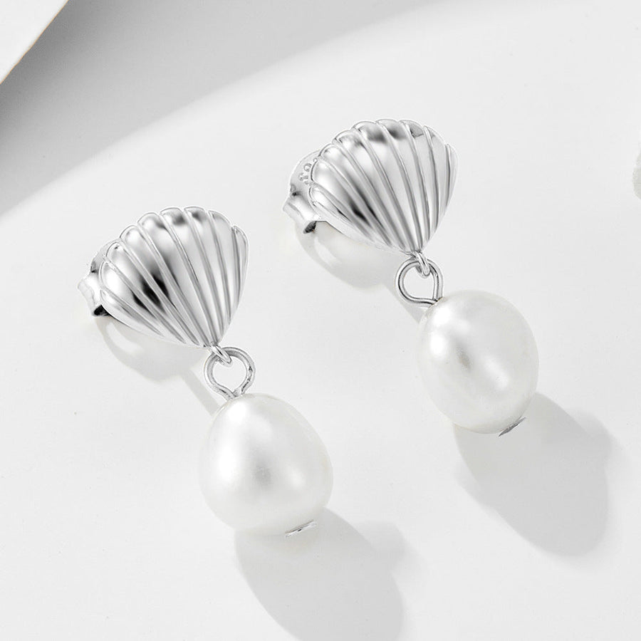 Shell Design Sterling Silver Shell Pearl Earrings Carly Jewelry