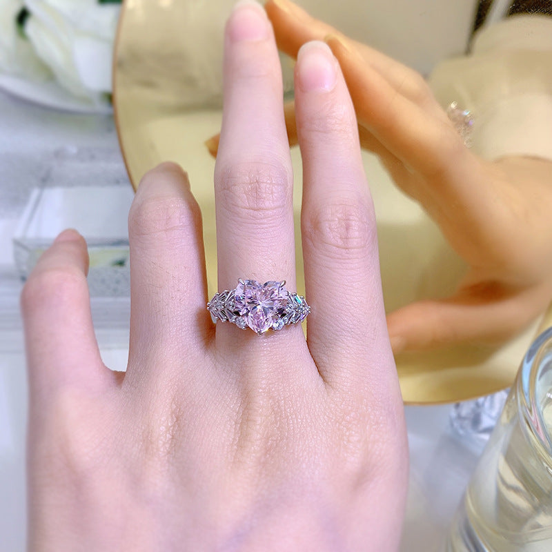 Exquisite 3 Prong Purple Heart Cut Engagement Ring In Sterling Silver shineofdiamond
