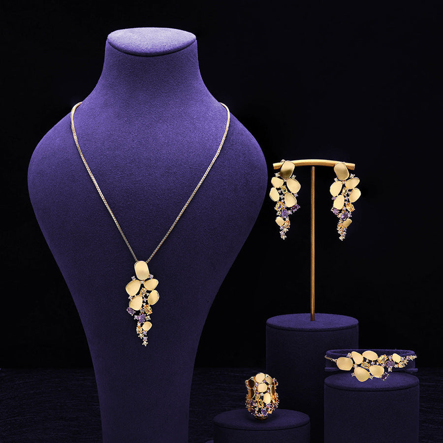 4 Pcs Luxury 18k Gold Plated Colorful Jewelry Set Shine of Diamond