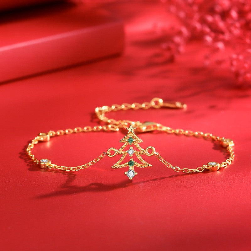 Golden Tone Sterling Silver Christmas Bracelet Shine of Diamond