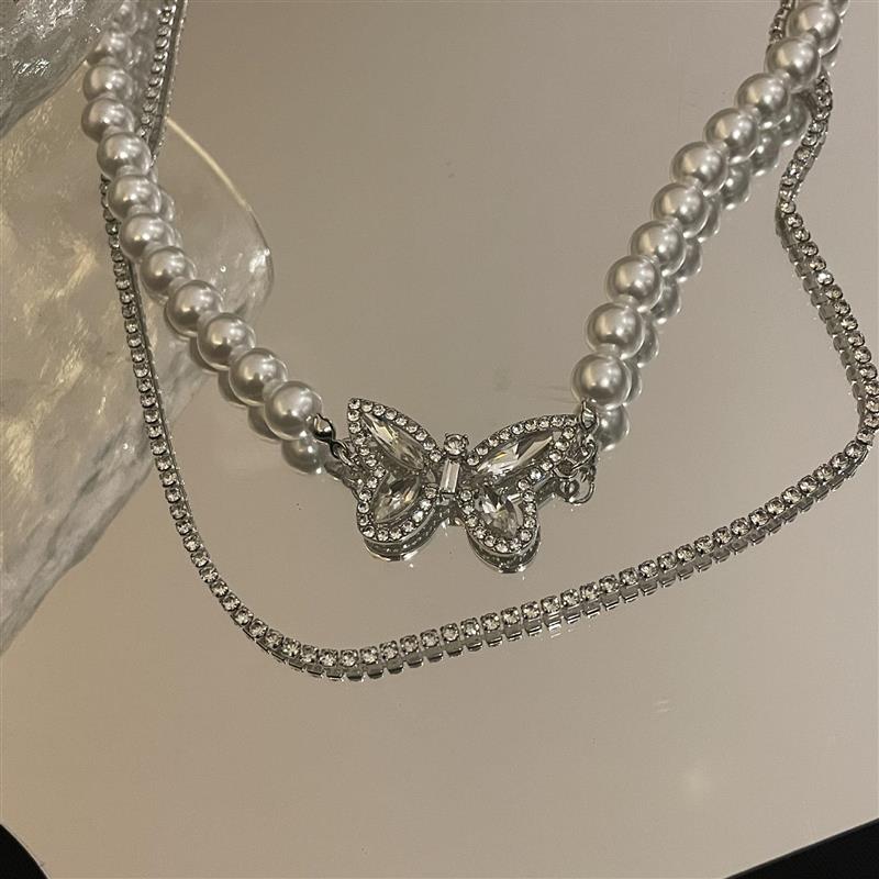 Butterfly Design Pearl Double Layered Choker Dazzleyesjewelry