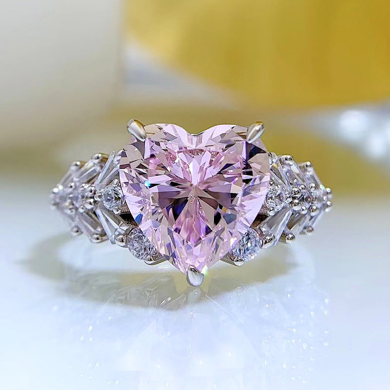 Exquisite 3 Prong Purple Heart Cut Engagement Ring In Sterling Silver shineofdiamond