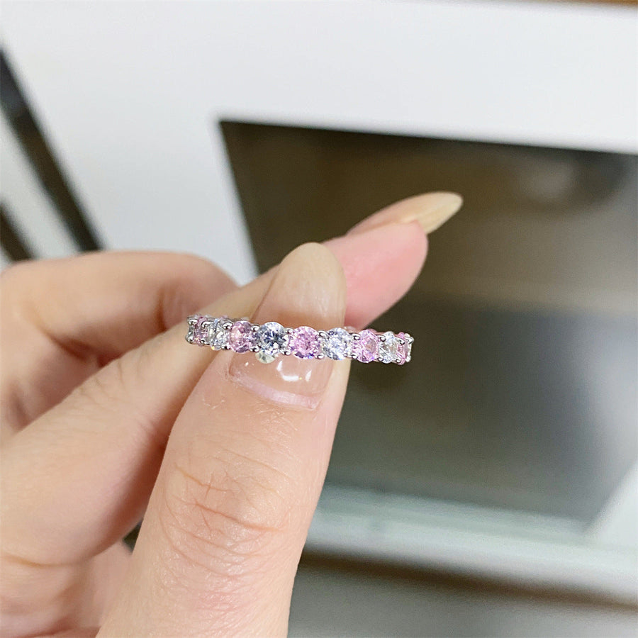 Stunning Sterling Silver Rainbow Color Eternity Band Ring for Women shine of diamond