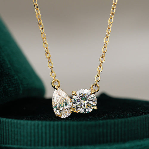 Gold Tone Dual Spark Moissanite Pendant Necklace in 925 Sterling Silver Shine of Diamond
