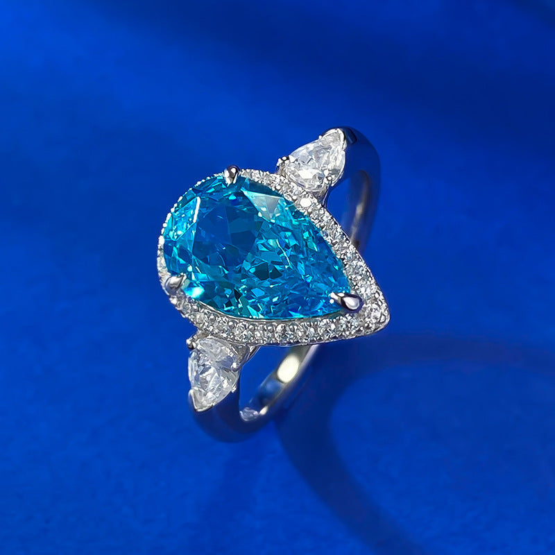 Vintage-Style Halo Aquamarine Pear Cut Engagement Ring in Sterling Silver Shineofdiamond