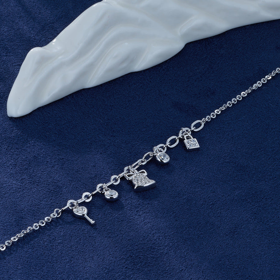 925 Sterling Silver Creative Bell and Key Christmas Bracelet for Women Shine of Diamond