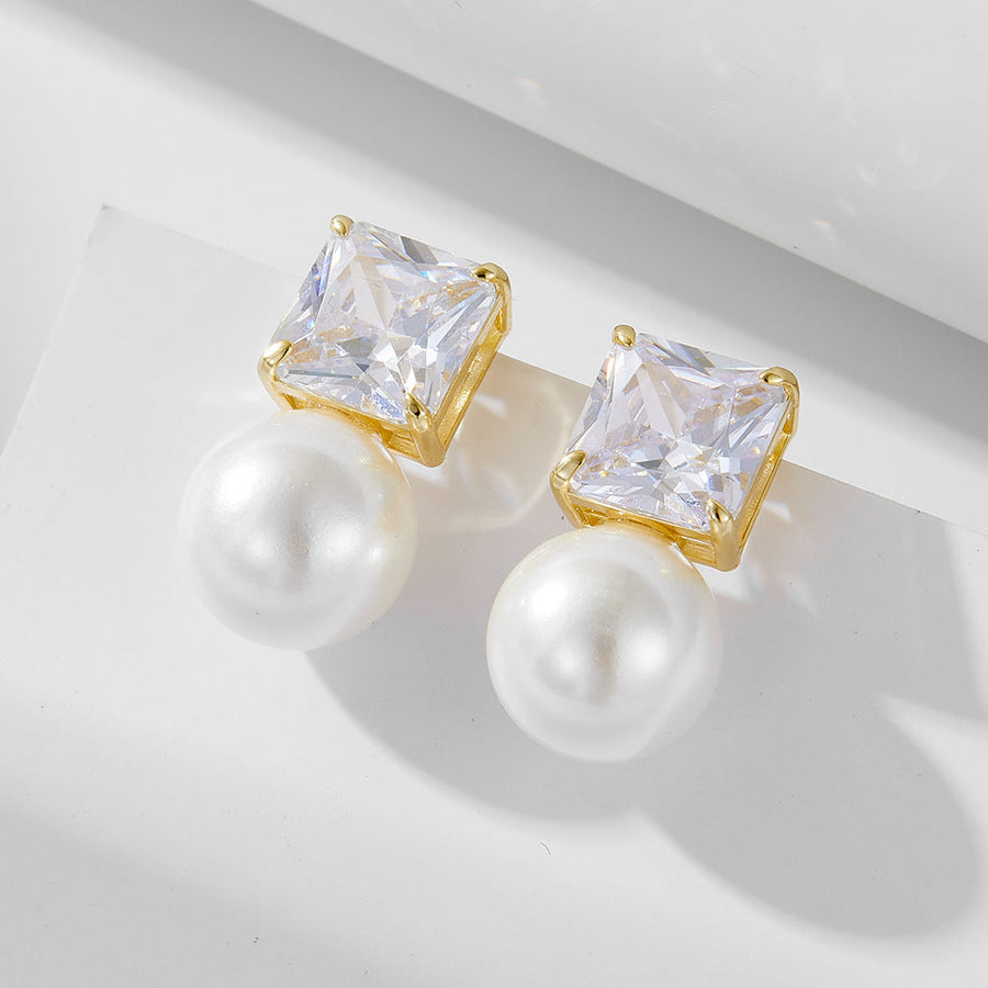 Simple Simulated Diamond Pearls Drop Earrings Carly Jewelry