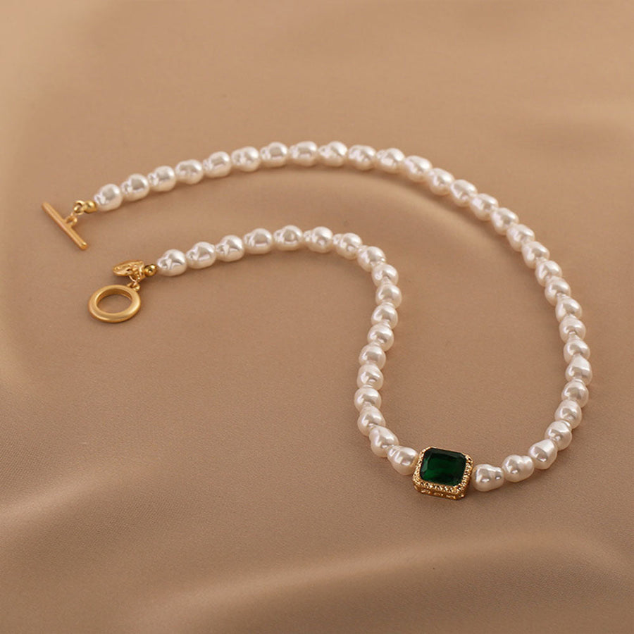 Vintage Pearl & Emerald Green Gemstone Choker Dazzleyesjewelry