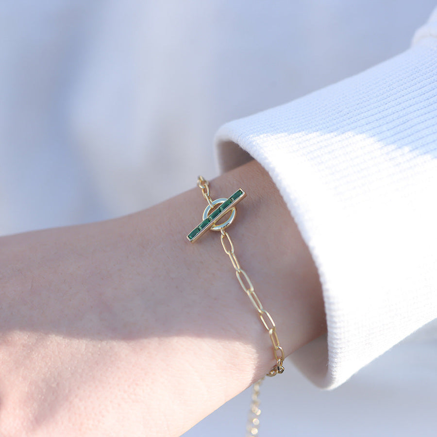 Geometric Emerald Green Sterling Silver Bracelet Shine of Diamond