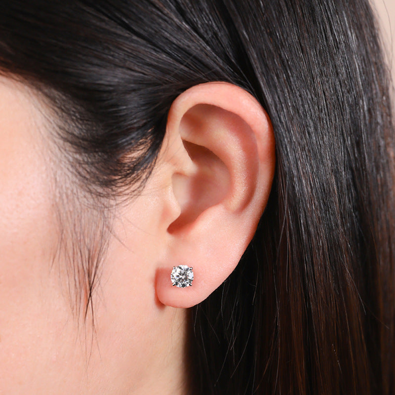 Classic 1.0ct 18K White Gold Plated D Color Moissanite Earrings Carly Jewelry