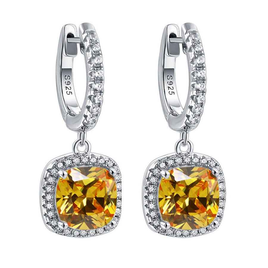 Birthstone Cushion Cut Halo Sterling Silver Drop Earrings Shineofdiamond
