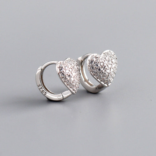 Paved Heart Sterling Silver Hoop Earrings Shineofdiamond