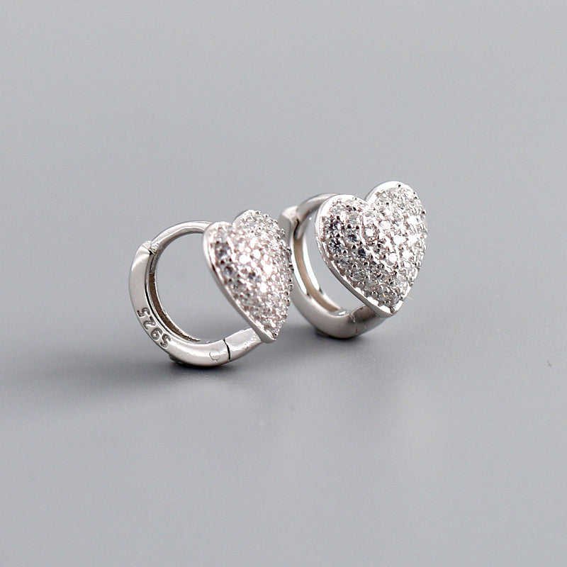 Paved Heart Sterling Silver Hoop Earrings Shineofdiamond