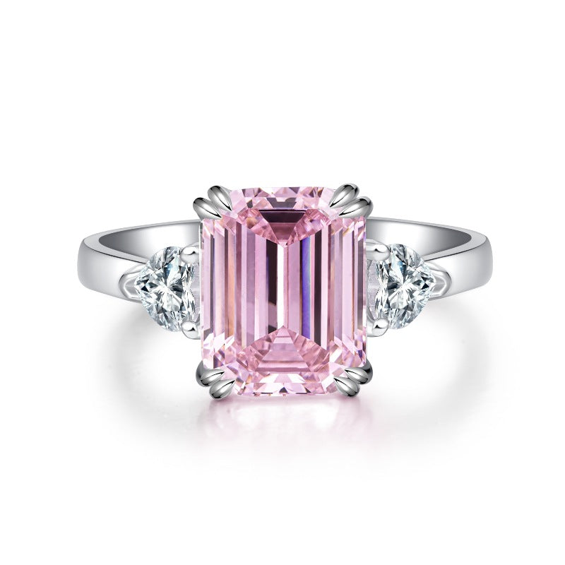 Three Stone Emerald Cut Sterling Silver Ring Carly Jewelry