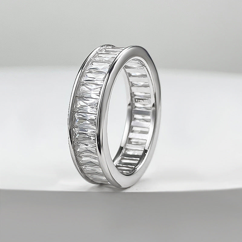 Gorgeous Princess Cut Paved Sterling Silver Band Shine of Diamond