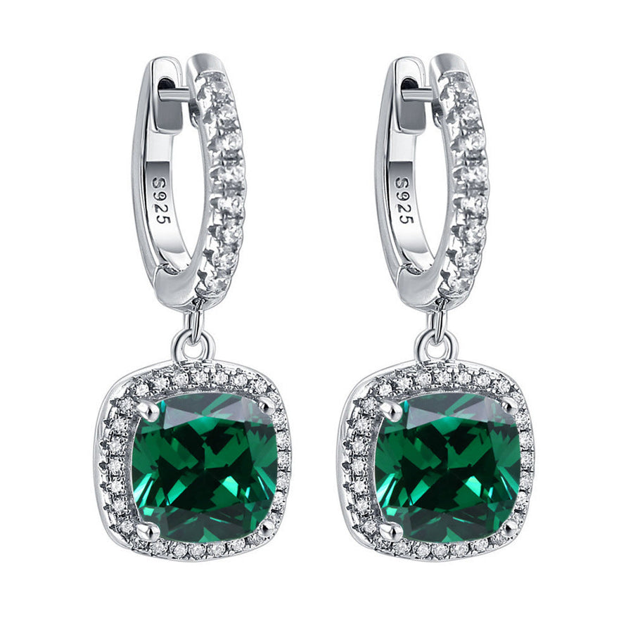 Birthstone Cushion Cut Halo Sterling Silver Drop Earrings Shineofdiamond