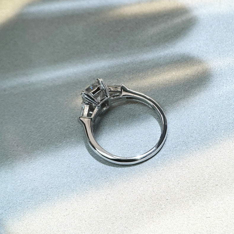 Classic Emerald Cut 2.0ct Moissanite Sterling Silver Ring Shine of Diamond