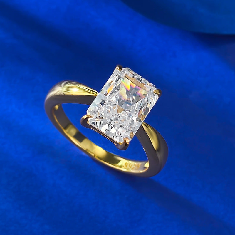 Gleaming Sterling Silver Engagement Ring in Radiant Cut and Golden Tone Shineofdiamond