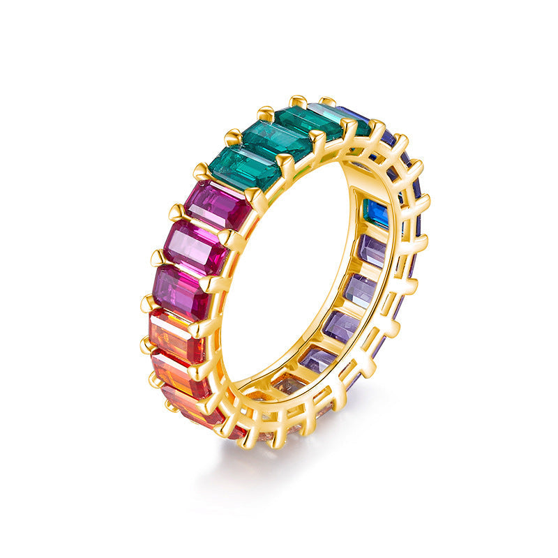 “Eternal Rainbow” Full Eternity Band in 18K Gold Plated 925 Sterling Silver Shine of Diamond