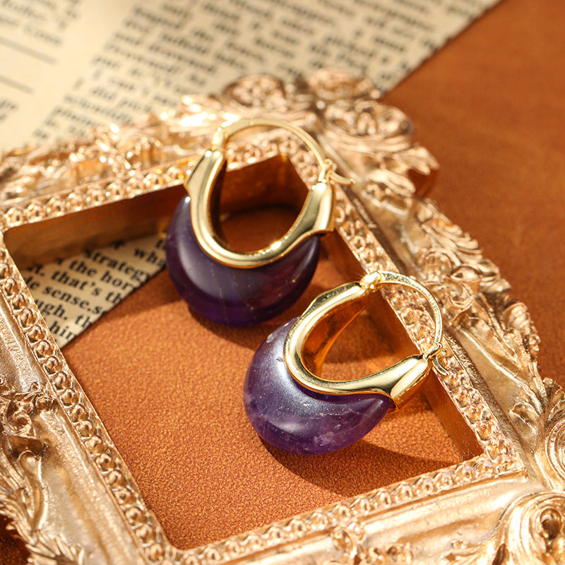 Vintage Natural Amethyst U-shaped Earrings Carly Jewelry