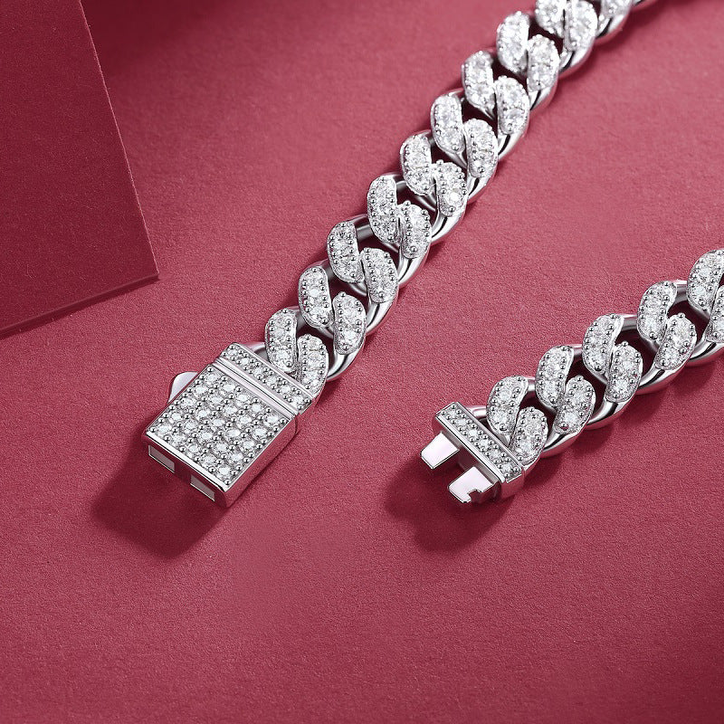 Cuban Hip Hop Moissanite Sterling Silver Bracelet shine of diamond